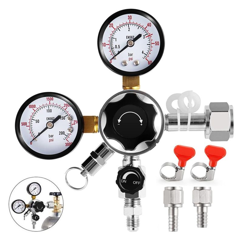 Co2 Regulator Dual Stage - A02M-CGA-320 케그 레귤레이터, 1/4인치 및 5/16인치