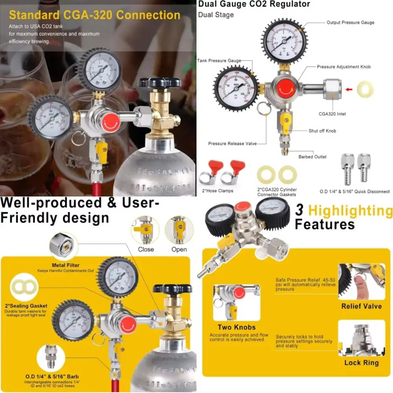 Co2 Regulator Dual Stage - 듀얼 게이지 CO2 탱크 레귤레이터 (케저레이터용),