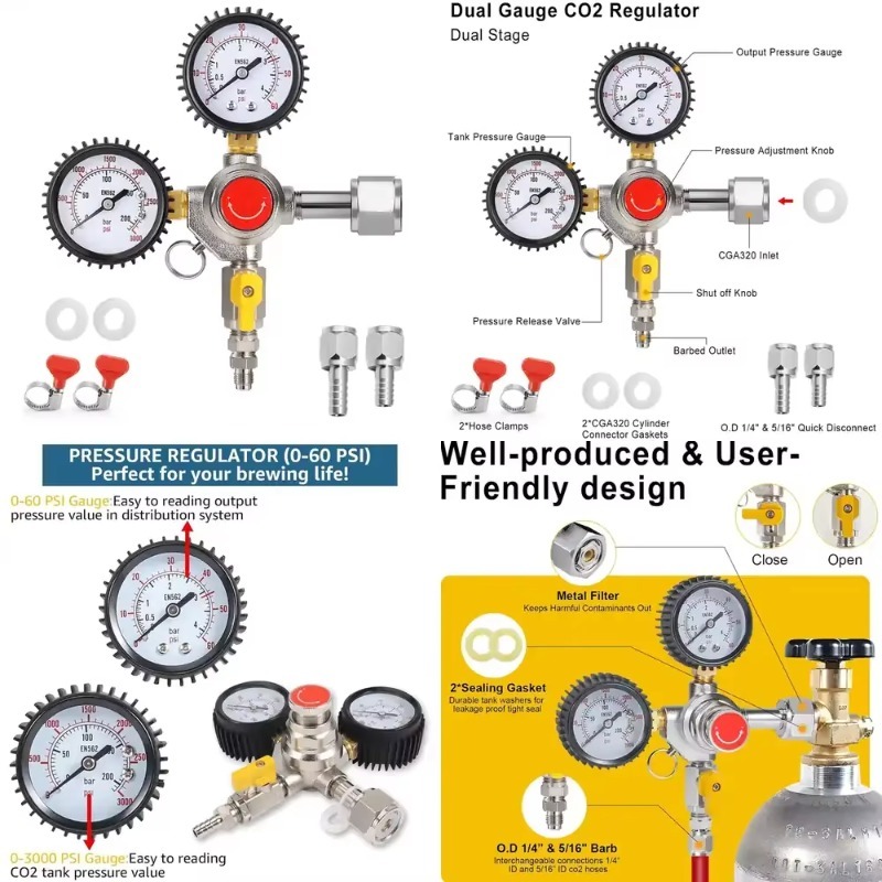 Co2 Regulator Dual Stage - CO2 레귤레이터 생맥주 레귤레이터 60PSI 출력