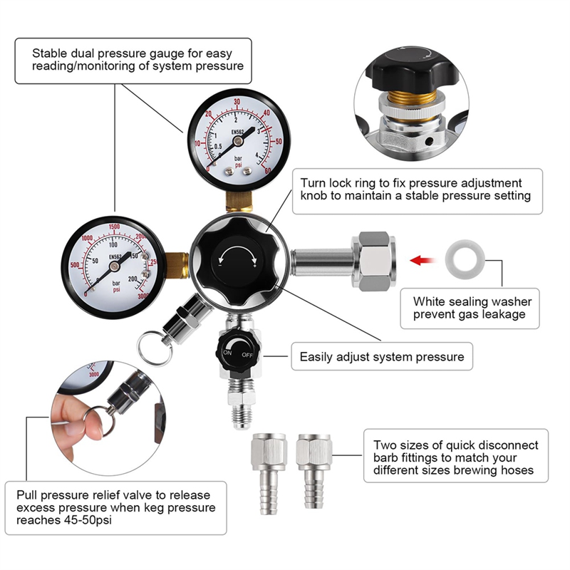 CGA-320 Keg 조절기, 1/4인치 및 5/16인 - Co2 Regulator Dual Stage 리뷰 및 가격